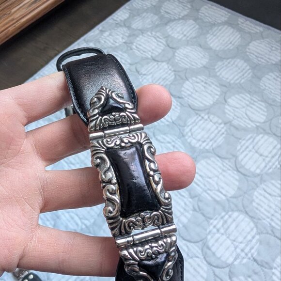 Fossil Black Leather Belt with Silver Metal Ornaments and Buckle Size L main image 8